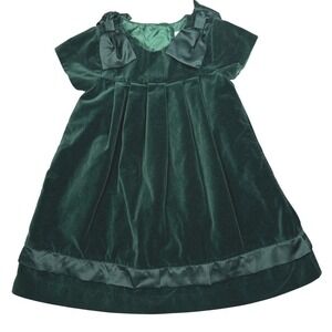 Janie and Jack Velvet Dress Girls 3 Green Velvet Short Sleeve Bow Holiday Formal